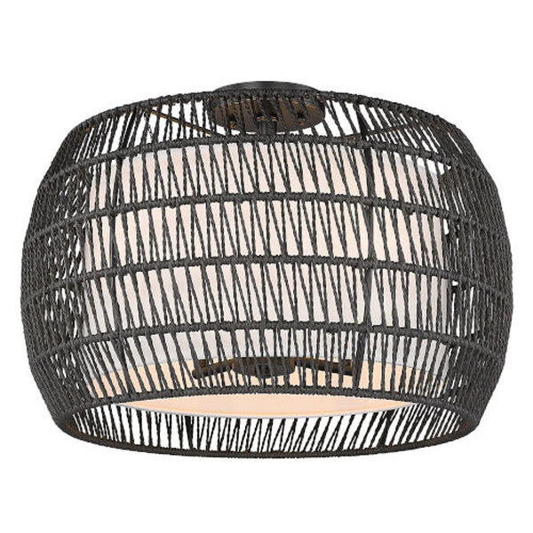 Everly Matte Black Four-Light Semi-Flush Mount with Rattan Shade, image 2